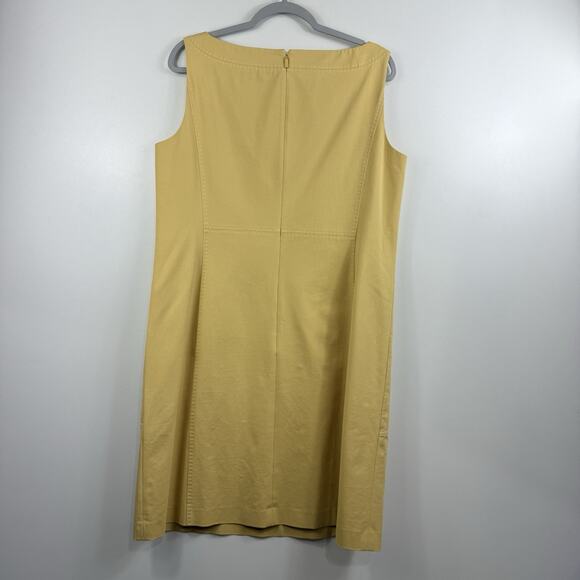 Lafayette 148 NY Yellow Boat Neck Sheath Dress Large Zipper Pockets Stretch - Picture 11 of 12